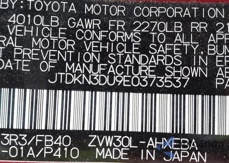 2014 Toyota Prius Two from USA, damaged, VIN JTDKN3DU9E0373537